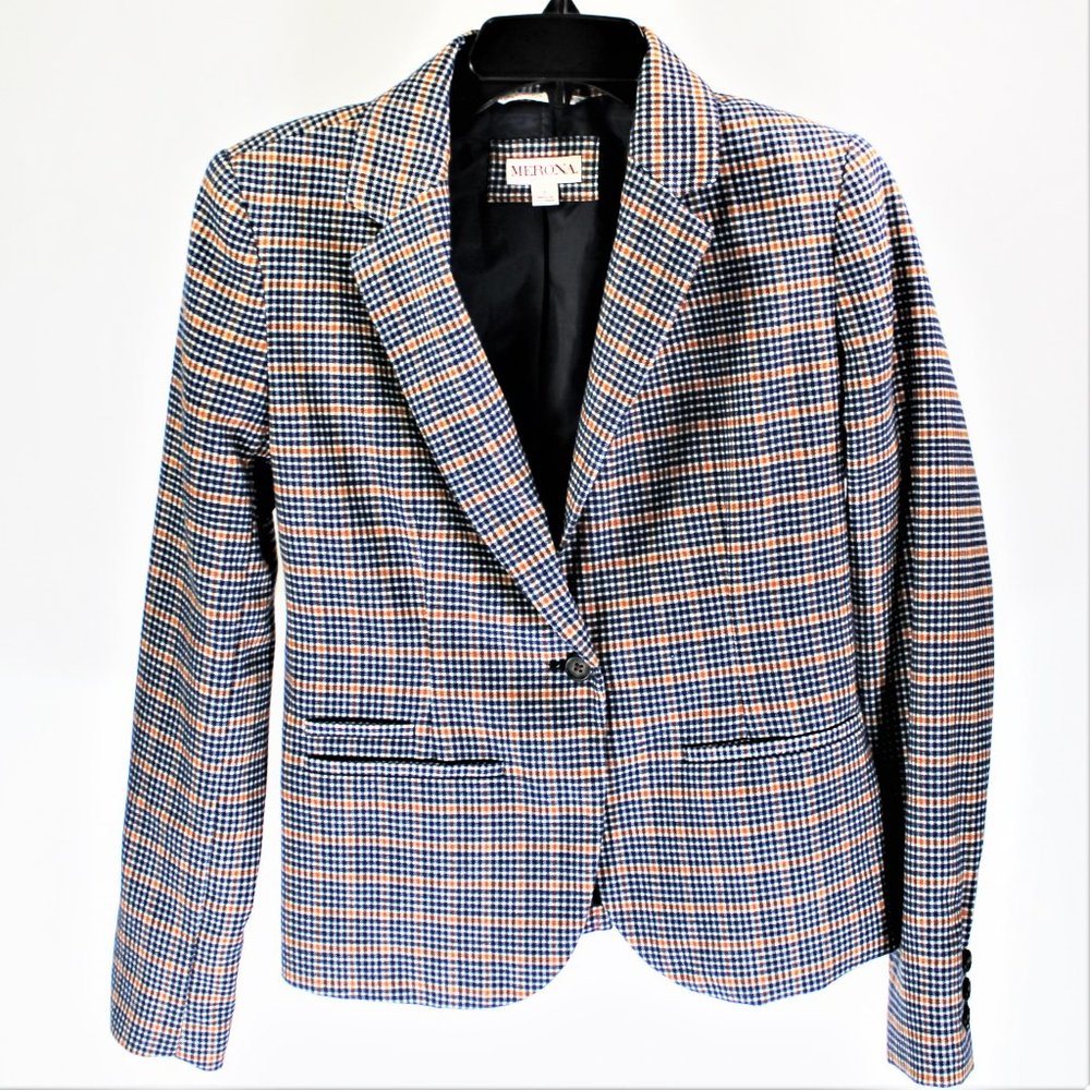 Merona | Blue, White, & Orange Plad Pattern Blazer